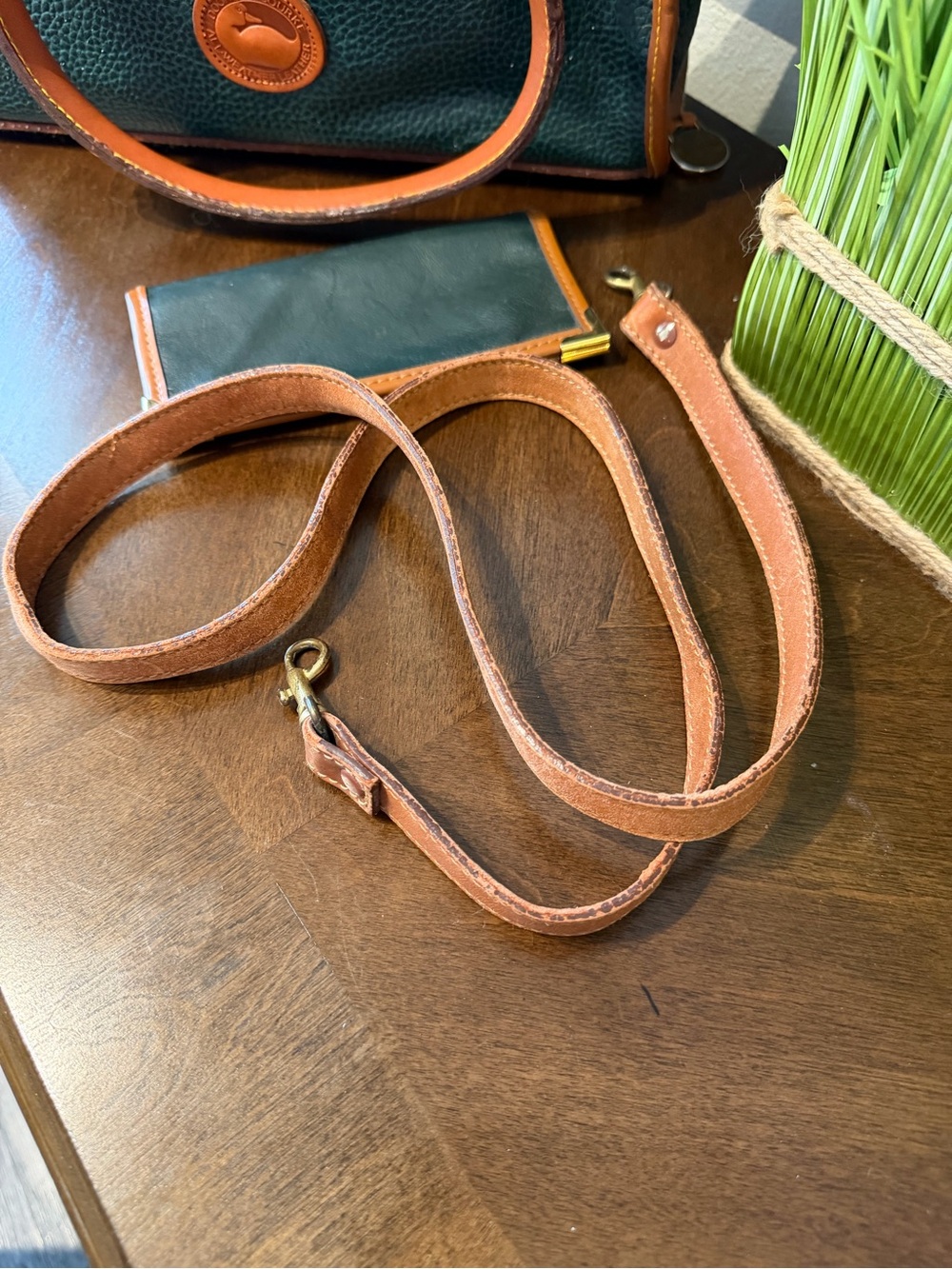 Dooney & Bourke Dark Green Pebbled Leather Satchel with Tan Trim and Strap - Picture 12 of 12